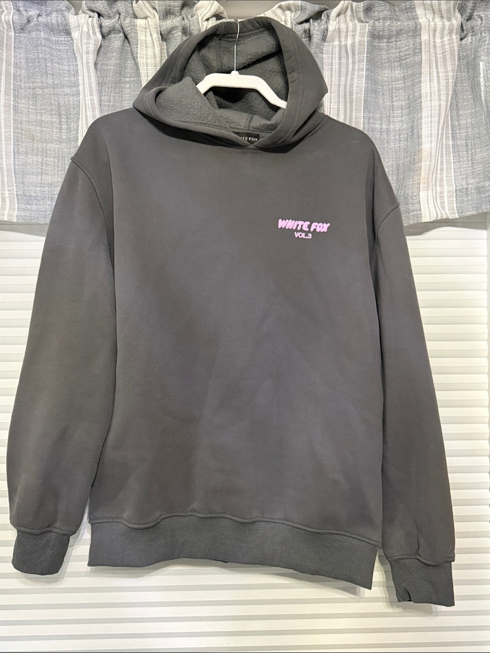 White Fox Boutique Charcoal Hoodie with Pink Logo